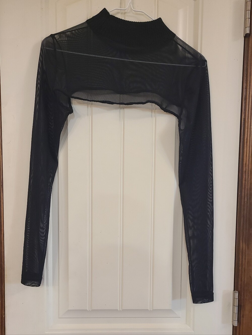 Black Sheer Long Sleeve Bolero Crop Top Size L
